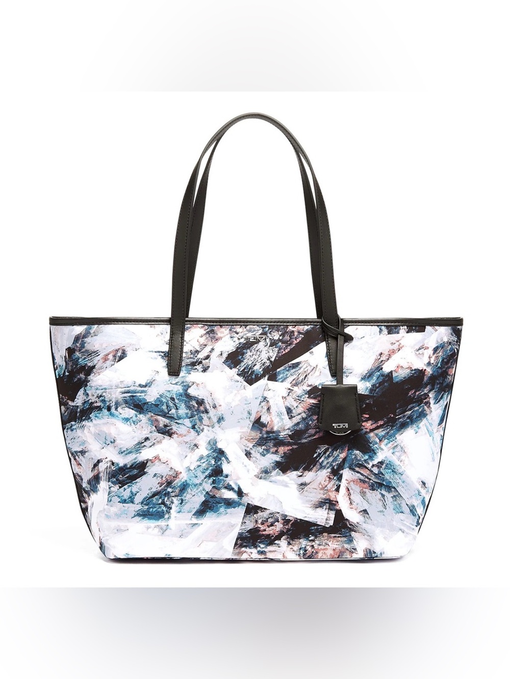 Tumi Voyageur Small Everyday Tote Bag Grey white print nylon bag leather trim